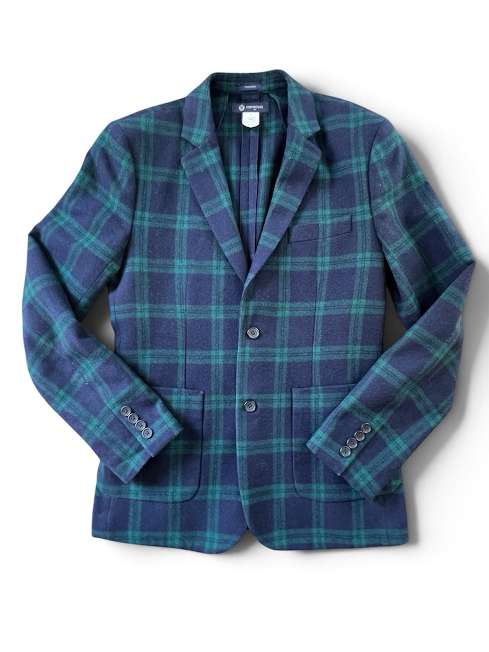 J. Crew Crewcuts Boys' Thompson Blue Green Wool Tartan Blazer Size 16